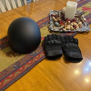 Crazy Al’s helmet and Divergent motorcycle gloves.